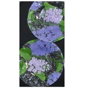 A C Ross Fused Glass Snack Plates Set of 2 Lilac and Hyacinth Floral Design